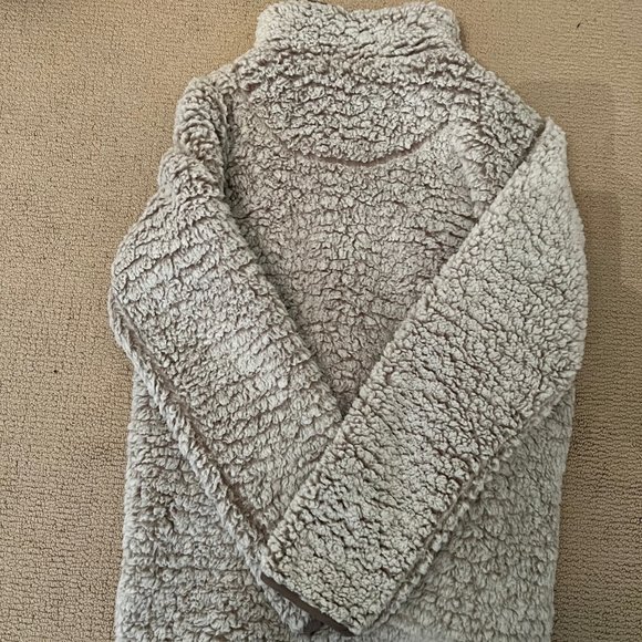 Altar'd State Teddy Bear Fleece Jacket Quarter Zip Pullover Medium Cream Brown - Picture 3 of 3